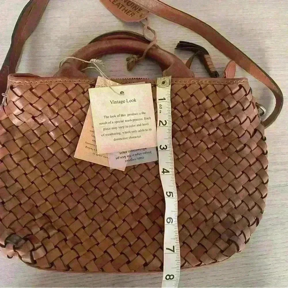 Woven Braided HANDMADE GENUINE LEATHER  BAG, VINTAGE LOOK BY ARTISANS IN INDIA - Picture 14 of 14